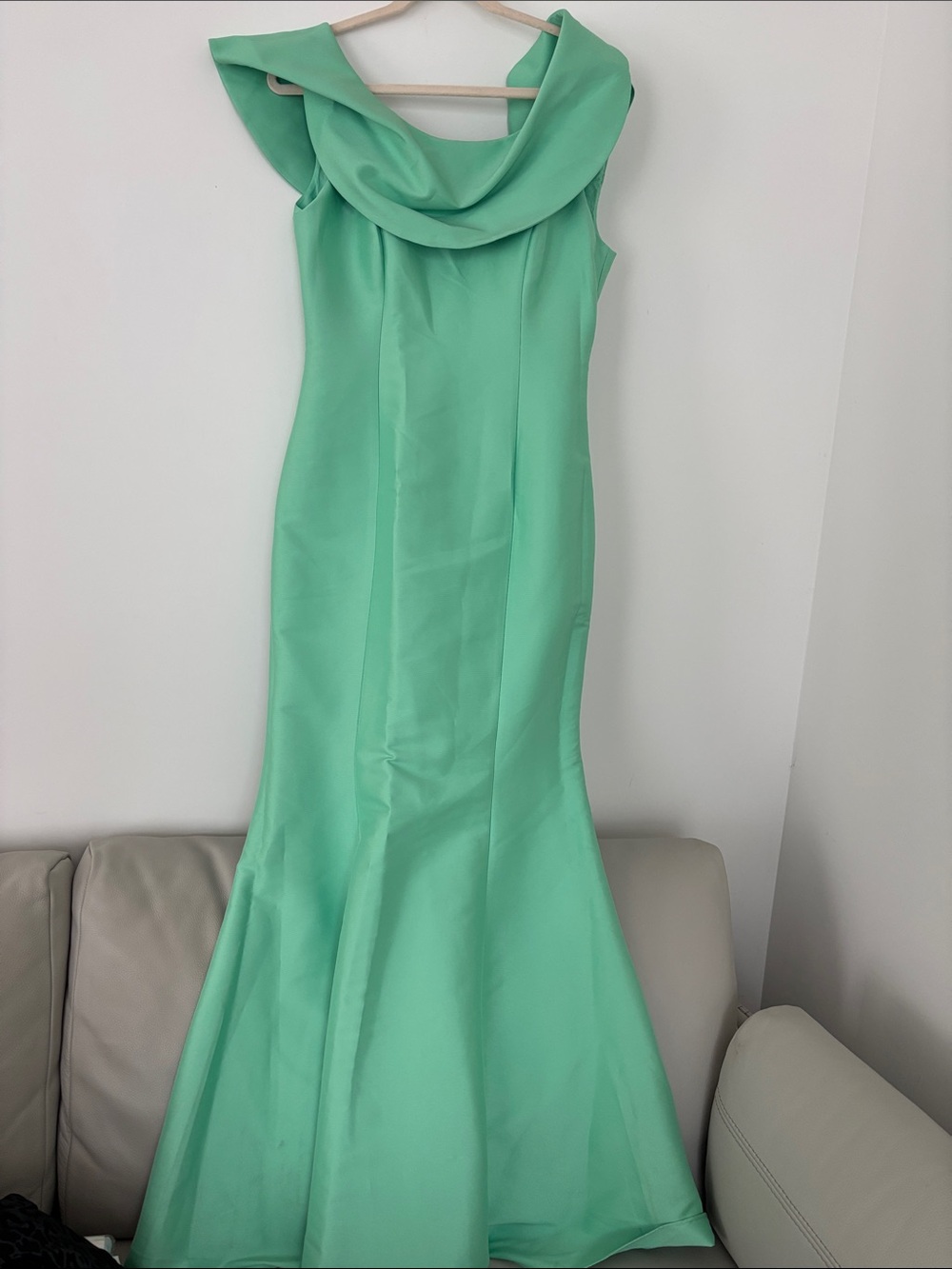 Badgley Mischka Mint Green Cowl Neck Gown